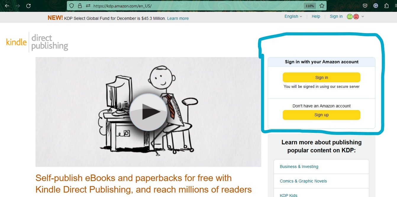 Amazon KDP homepage.